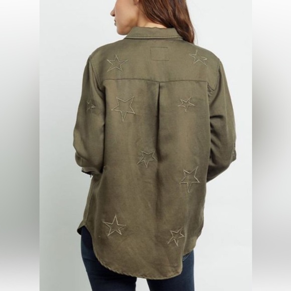 Rails Linen Marcel Sage with Stars Shirt Jacket Long Sleeve Button Down Green S - Picture 12 of 12
